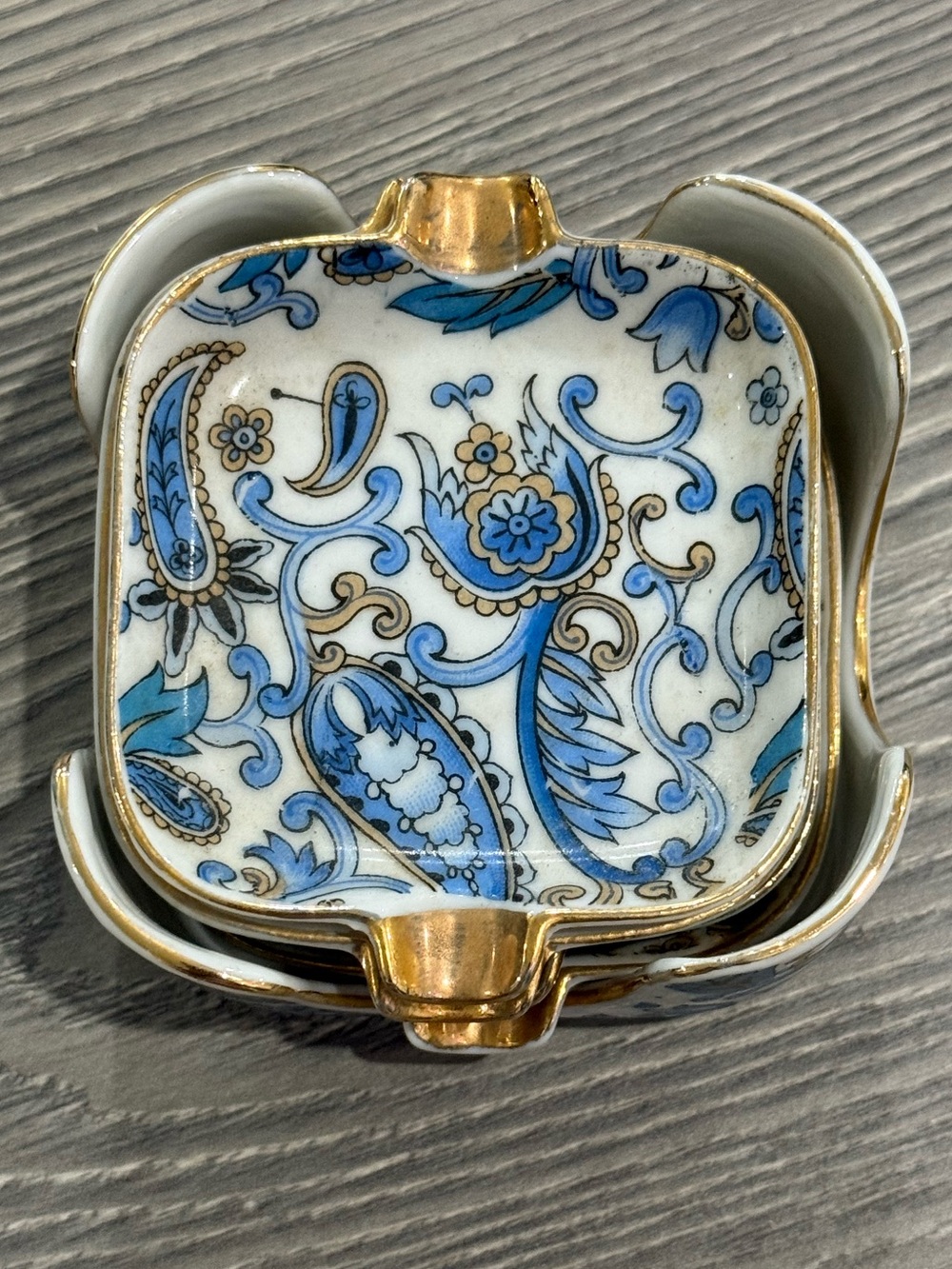 Blue Paisley Gold-Trim Decorative Trinket Dish Set